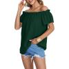 imageLYANER Womens Off Shoulder Ruffle Short Sleeve Ruched Casual Loose Tops Blouse ShirtDark Green