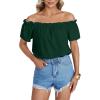 imageLYANER Womens Off Shoulder Ruffle Short Sleeve Ruched Casual Loose Tops Blouse ShirtDark Green