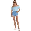 imageLYANER Womens Off Shoulder Ruffle Short Sleeve Ruched Casual Loose Tops Blouse ShirtLight Blue