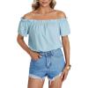 imageLYANER Womens Off Shoulder Ruffle Short Sleeve Ruched Casual Loose Tops Blouse ShirtLight Blue