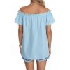 imageLYANER Womens Off Shoulder Ruffle Short Sleeve Ruched Casual Loose Tops Blouse ShirtLight Blue