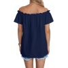 imageLYANER Womens Off Shoulder Ruffle Short Sleeve Ruched Casual Loose Tops Blouse ShirtNavy Blue