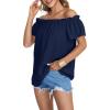 imageLYANER Womens Off Shoulder Ruffle Short Sleeve Ruched Casual Loose Tops Blouse ShirtNavy Blue