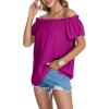 imageLYANER Womens Off Shoulder Ruffle Short Sleeve Ruched Casual Loose Tops Blouse ShirtPurple
