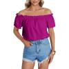 imageLYANER Womens Off Shoulder Ruffle Short Sleeve Ruched Casual Loose Tops Blouse ShirtPurple