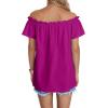 imageLYANER Womens Off Shoulder Ruffle Short Sleeve Ruched Casual Loose Tops Blouse ShirtPurple