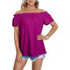 imageLYANER Womens Off Shoulder Ruffle Short Sleeve Ruched Casual Loose Tops Blouse ShirtPurple