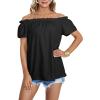 imageLYANER Womens Off Shoulder Ruffle Short Sleeve Ruched Casual Loose Tops Blouse ShirtSolid Black