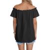 imageLYANER Womens Off Shoulder Ruffle Short Sleeve Ruched Casual Loose Tops Blouse ShirtSolid Black