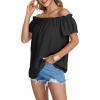 imageLYANER Womens Off Shoulder Ruffle Short Sleeve Ruched Casual Loose Tops Blouse ShirtSolid Black