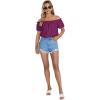 imageLYANER Womens Off Shoulder Ruffle Short Sleeve Ruched Casual Loose Tops Blouse ShirtSolid Dark Purple