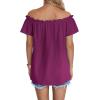 imageLYANER Womens Off Shoulder Ruffle Short Sleeve Ruched Casual Loose Tops Blouse ShirtSolid Dark Purple