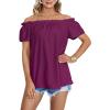 imageLYANER Womens Off Shoulder Ruffle Short Sleeve Ruched Casual Loose Tops Blouse ShirtSolid Dark Purple