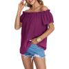 imageLYANER Womens Off Shoulder Ruffle Short Sleeve Ruched Casual Loose Tops Blouse ShirtSolid Dark Purple