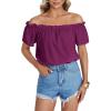 imageLYANER Womens Off Shoulder Ruffle Short Sleeve Ruched Casual Loose Tops Blouse ShirtSolid Dark Purple