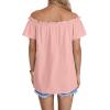 imageLYANER Womens Off Shoulder Ruffle Short Sleeve Ruched Casual Loose Tops Blouse ShirtSolid Light Pink