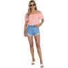 imageLYANER Womens Off Shoulder Ruffle Short Sleeve Ruched Casual Loose Tops Blouse ShirtSolid Light Pink