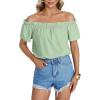 imageLYANER Womens Off Shoulder Ruffle Short Sleeve Ruched Casual Loose Tops Blouse ShirtSolid Mint Green