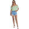 imageLYANER Womens Off Shoulder Ruffle Short Sleeve Ruched Casual Loose Tops Blouse ShirtSolid Mint Green