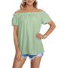 imageLYANER Womens Off Shoulder Ruffle Short Sleeve Ruched Casual Loose Tops Blouse ShirtSolid Mint Green