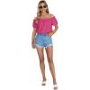 imageLYANER Womens Off Shoulder Ruffle Short Sleeve Ruched Casual Loose Tops Blouse ShirtSolid Rose Red