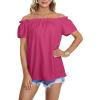 imageLYANER Womens Off Shoulder Ruffle Short Sleeve Ruched Casual Loose Tops Blouse ShirtSolid Rose Red
