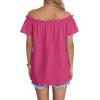 imageLYANER Womens Off Shoulder Ruffle Short Sleeve Ruched Casual Loose Tops Blouse ShirtSolid Rose Red