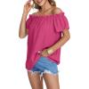 imageLYANER Womens Off Shoulder Ruffle Short Sleeve Ruched Casual Loose Tops Blouse ShirtSolid Rose Red
