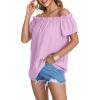 imageLYANER Womens Off Shoulder Ruffle Short Sleeve Ruched Casual Loose Tops Blouse ShirtSolid Violet