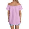 imageLYANER Womens Off Shoulder Ruffle Short Sleeve Ruched Casual Loose Tops Blouse ShirtSolid Violet