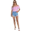imageLYANER Womens Off Shoulder Ruffle Short Sleeve Ruched Casual Loose Tops Blouse ShirtSolid Violet