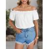 imageLYANER Womens Off Shoulder Ruffle Short Sleeve Ruched Casual Loose Tops Blouse ShirtSolid White