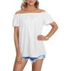imageLYANER Womens Off Shoulder Ruffle Short Sleeve Ruched Casual Loose Tops Blouse ShirtSolid White