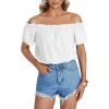 imageLYANER Womens Off Shoulder Ruffle Short Sleeve Ruched Casual Loose Tops Blouse ShirtSolid White