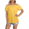 imageLYANER Womens Off Shoulder Ruffle Short Sleeve Ruched Casual Loose Tops Blouse ShirtSolid Yellow