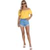 imageLYANER Womens Off Shoulder Ruffle Short Sleeve Ruched Casual Loose Tops Blouse ShirtSolid Yellow