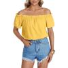 imageLYANER Womens Off Shoulder Ruffle Short Sleeve Ruched Casual Loose Tops Blouse ShirtSolid Yellow