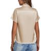imageLYANER Womens Satin V Neck Short Sleeve Wrap Elegant Blouse ShirtBeige