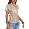 imageLYANER Womens Satin V Neck Short Sleeve Wrap Elegant Blouse ShirtBeige