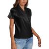 imageLYANER Womens Satin V Neck Short Sleeve Wrap Elegant Blouse ShirtBlack