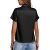 imageLYANER Womens Satin V Neck Short Sleeve Wrap Elegant Blouse ShirtBlack