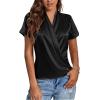 imageLYANER Womens Satin V Neck Short Sleeve Wrap Elegant Blouse ShirtBlack