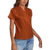 imageLYANER Womens Satin V Neck Short Sleeve Wrap Elegant Blouse ShirtCaramel