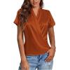 imageLYANER Womens Satin V Neck Short Sleeve Wrap Elegant Blouse ShirtCaramel
