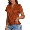 imageLYANER Womens Satin V Neck Short Sleeve Wrap Elegant Blouse ShirtCaramel