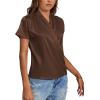 imageLYANER Womens Satin V Neck Short Sleeve Wrap Elegant Blouse ShirtDark Brown