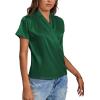 imageLYANER Womens Satin V Neck Short Sleeve Wrap Elegant Blouse ShirtDark Green