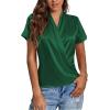 imageLYANER Womens Satin V Neck Short Sleeve Wrap Elegant Blouse ShirtDark Green