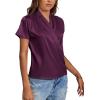 imageLYANER Womens Satin V Neck Short Sleeve Wrap Elegant Blouse ShirtDark Purple