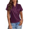 imageLYANER Womens Satin V Neck Short Sleeve Wrap Elegant Blouse ShirtDark Purple